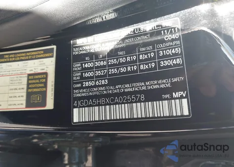 2012 Mercedes-Benz Ml 350 4Matic из США, поврежденный, VIN 4JGDA5HBXCA025578